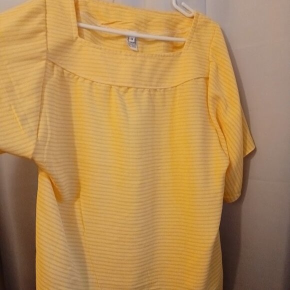 Nwt Square neck Trapeze Blouse womens Plus 1X Sunny yellow stripe Short sleeve - Picture 3 of 7